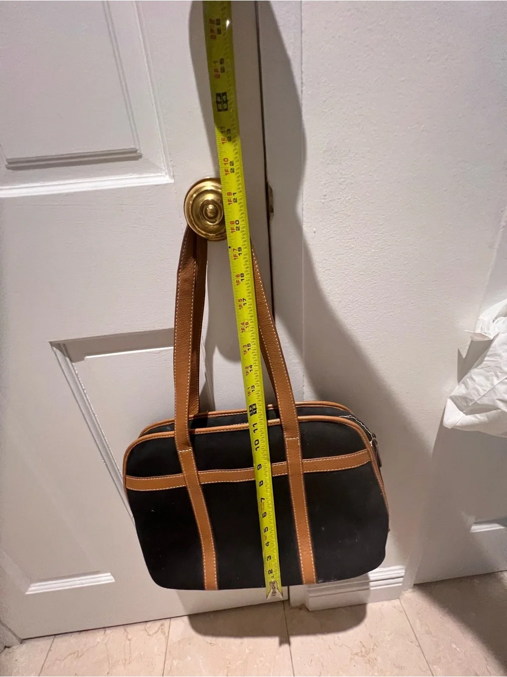 Black Canvas Laptop Tote with Tan Trim